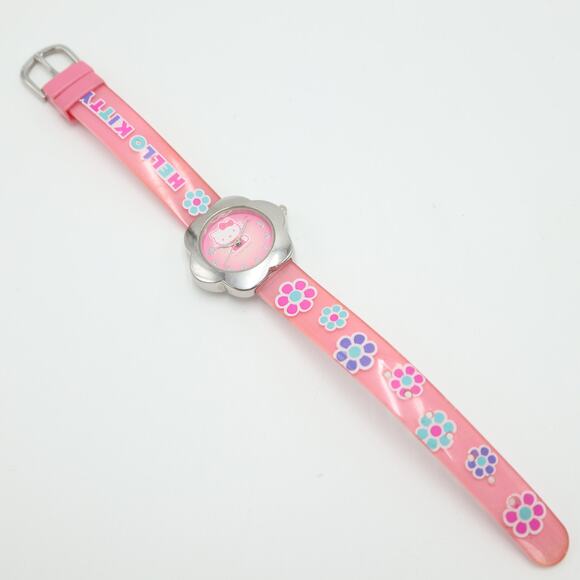 Hello Kitty Sanrio 2007 Pink Silver Flower Watch 29mm Dial with New Battery - Picture 12 of 14